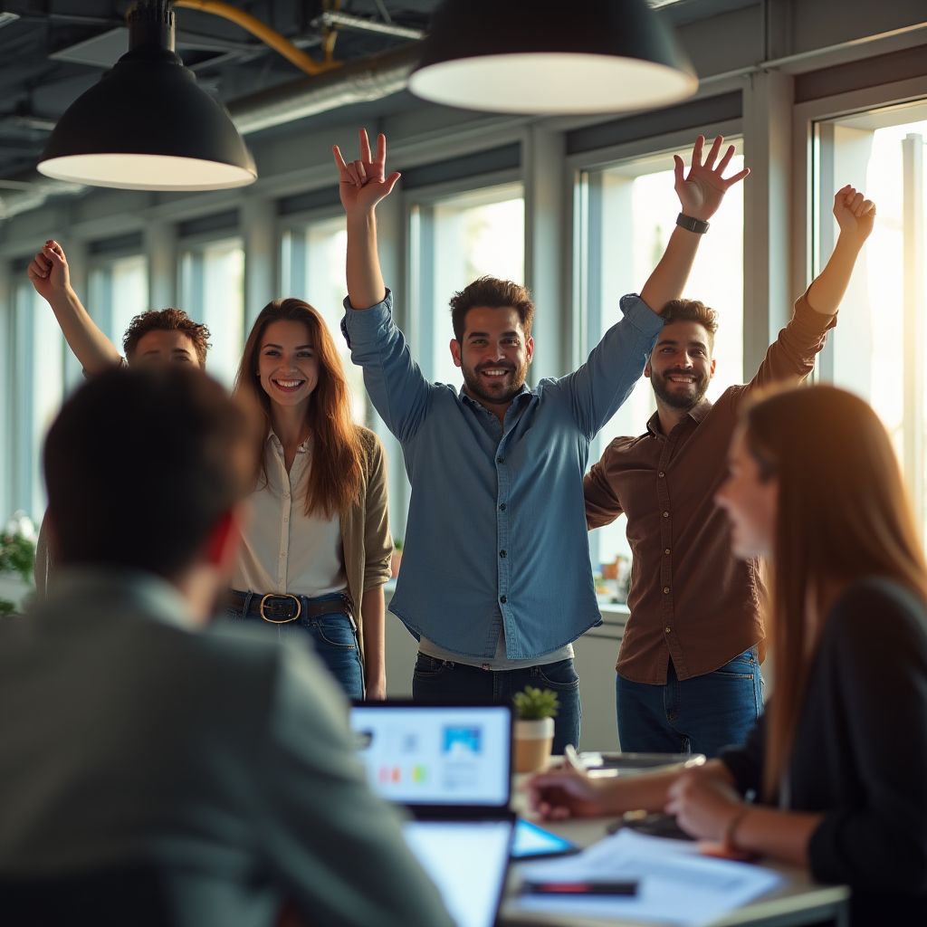 Equipo de startup tecnológica argentina celebrando